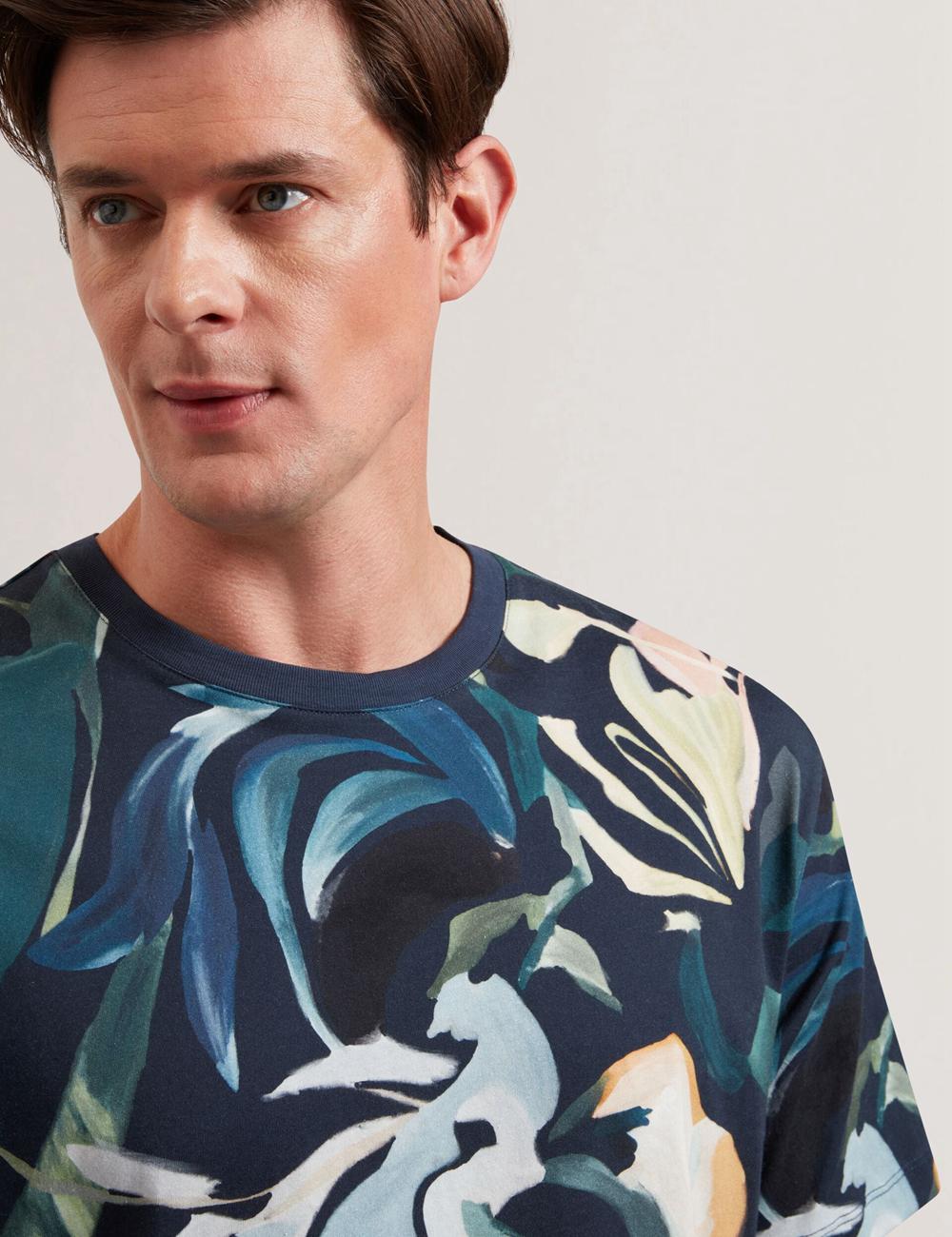 Camiseta Ted Baker ALMOI - Floral Print Pure Cotton Hombre Negras | DWXO-32495