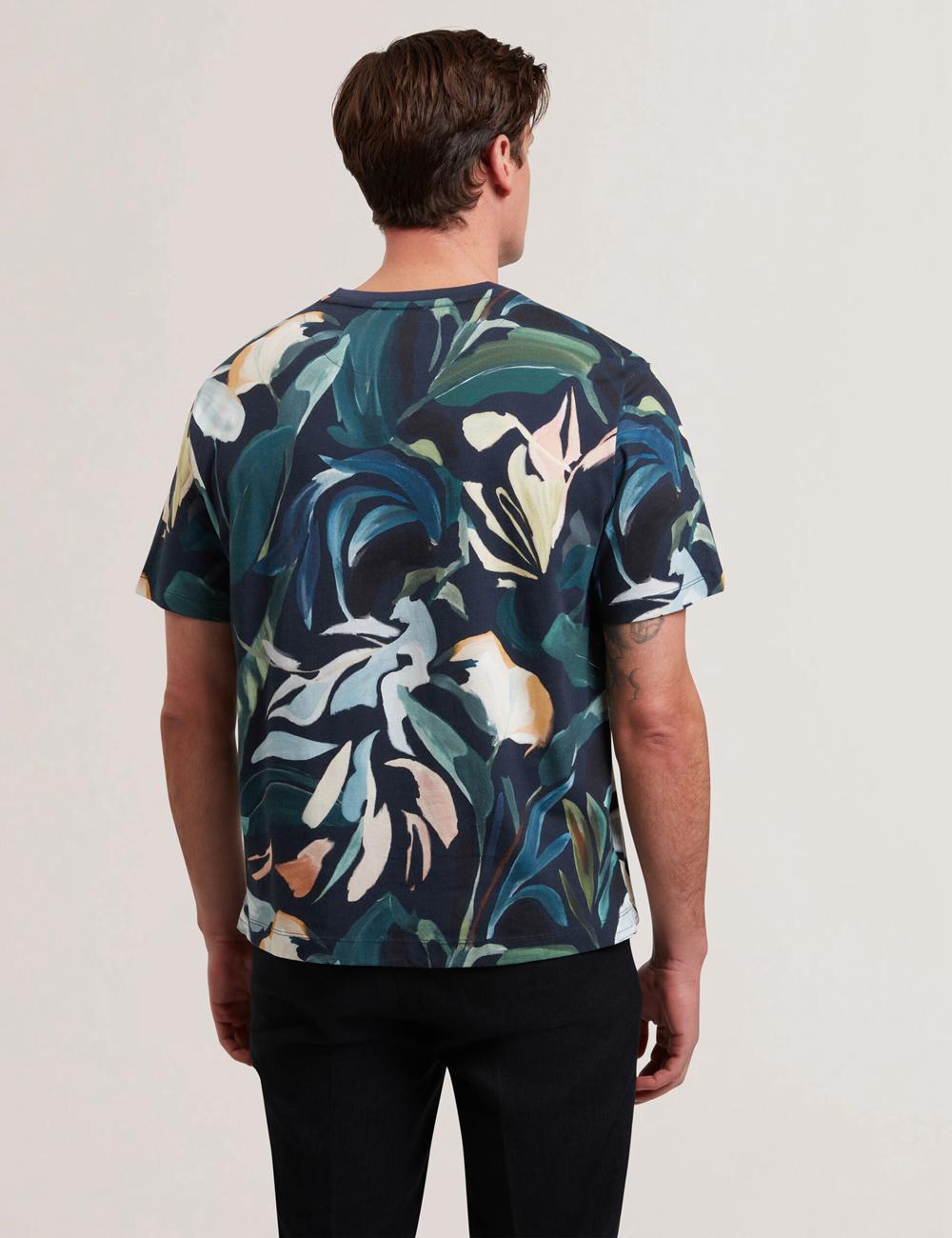 Camiseta Ted Baker ALMOI - Floral Print Pure Cotton Hombre Negras | DWXO-32495