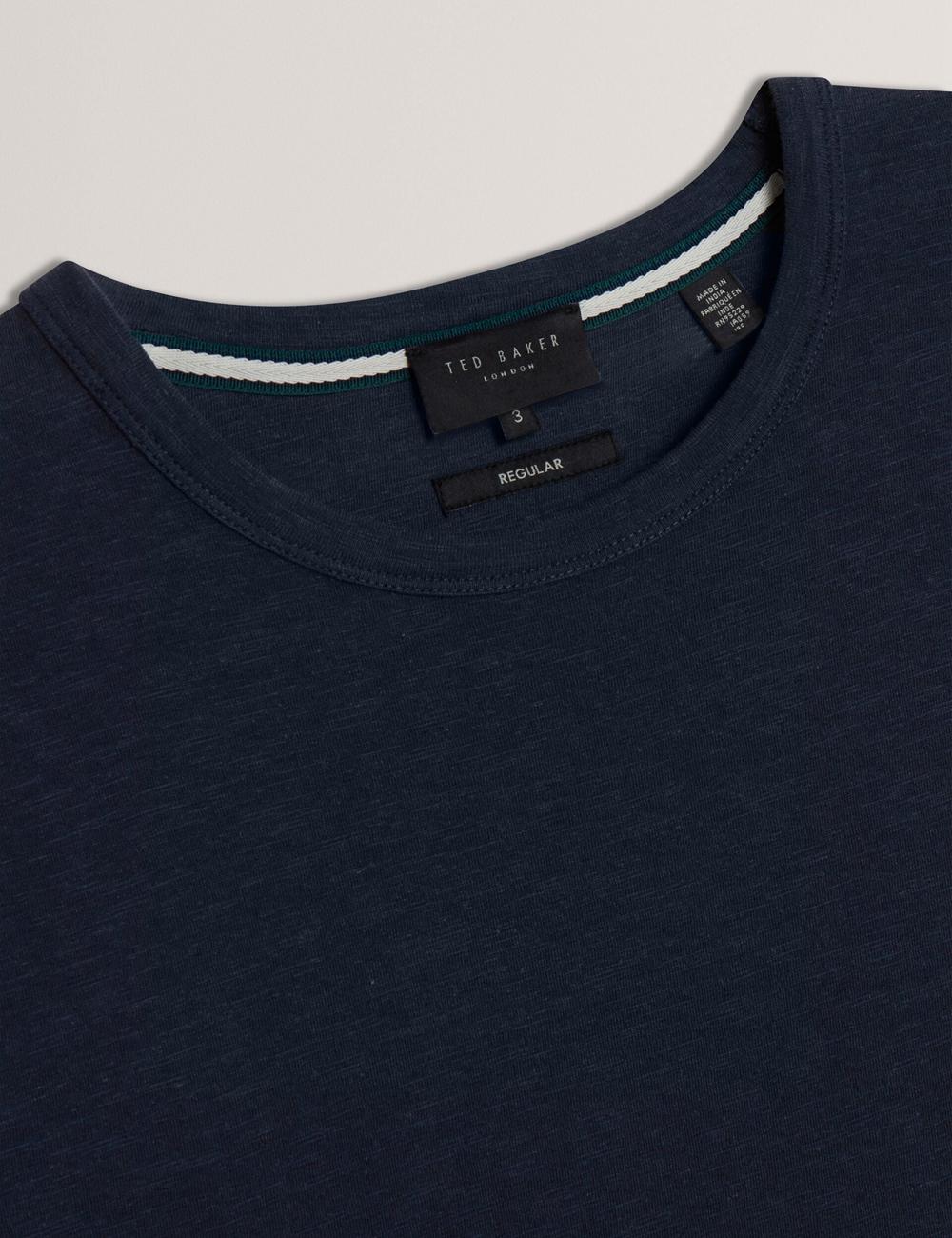 Camiseta Ted Baker BARTOL - Regular Cotton Linen Crew Neck Hombre Azul Marino | LHDR-54318
