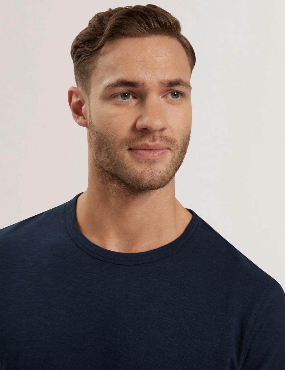 Camiseta Ted Baker BARTOL - Regular Cotton Linen Crew Neck Hombre Azul Marino | LHDR-54318