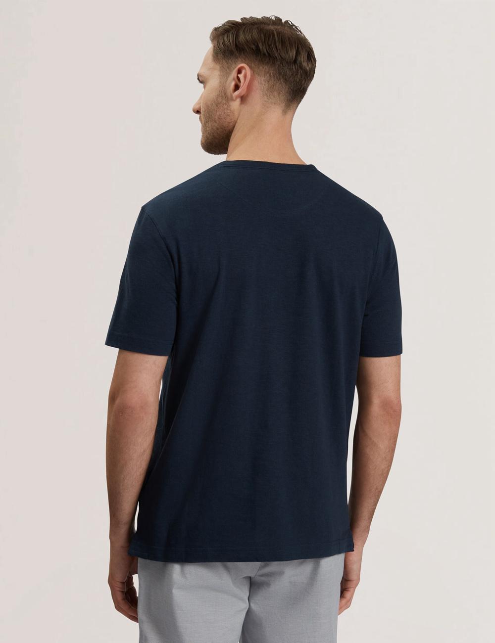 Camiseta Ted Baker BARTOL - Regular Cotton Linen Crew Neck Hombre Azul Marino | LHDR-54318