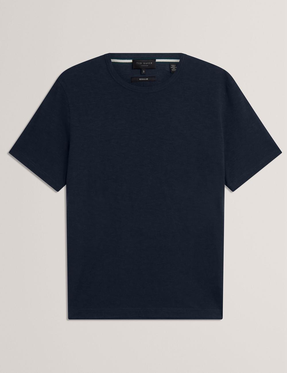 Camiseta Ted Baker BARTOL - Regular Cotton Linen Crew Neck Hombre Azul Marino | LHDR-54318