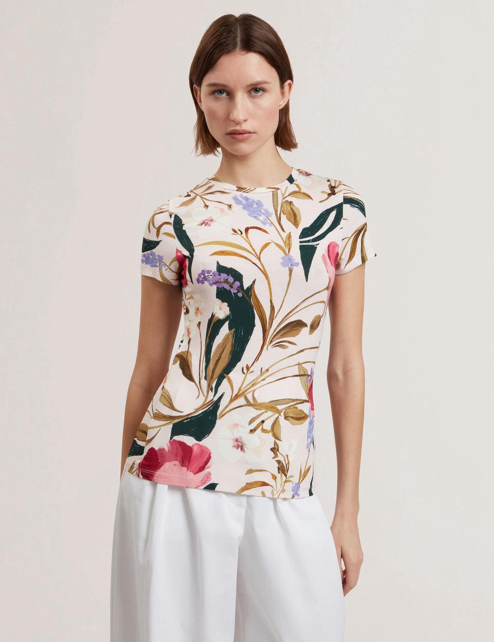 Camiseta Ted Baker BELLIEA - Painted Floral Print Slim Fit Mujer Rosas | MIBV-30715