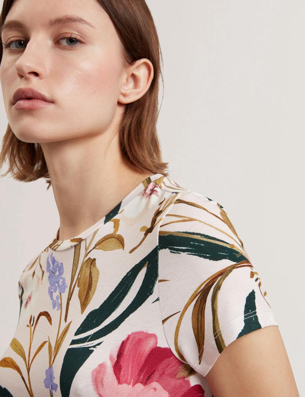 Camiseta Ted Baker BELLIEA - Painted Floral Print Slim Fit Mujer Rosas | MIBV-30715