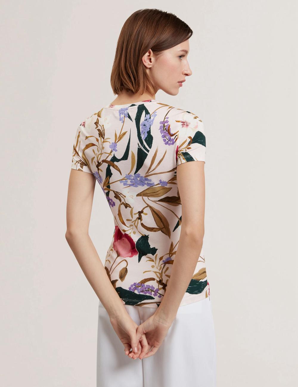 Camiseta Ted Baker BELLIEA - Painted Floral Print Slim Fit Mujer Rosas | MIBV-30715