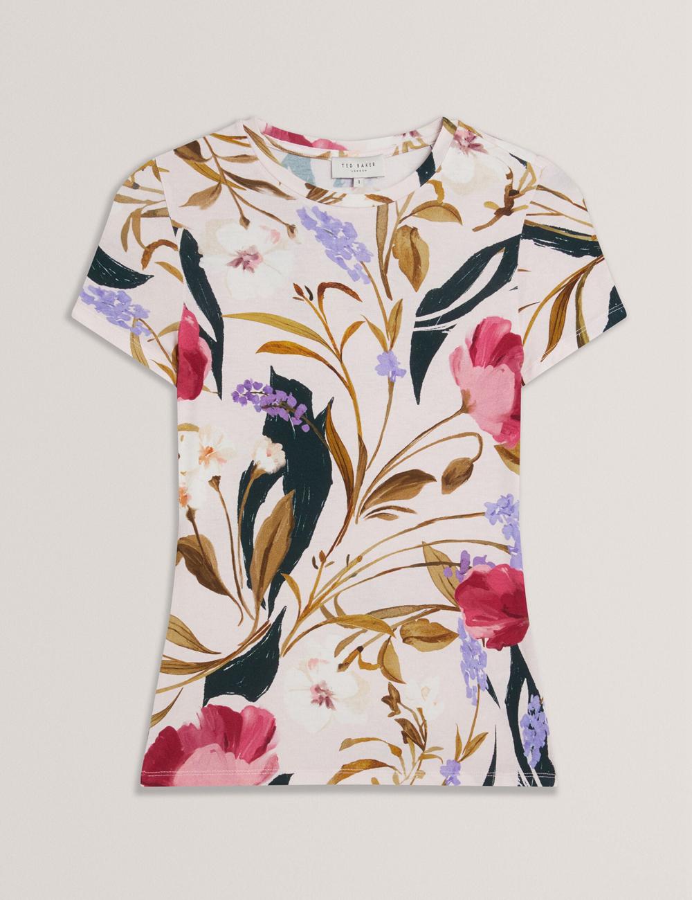 Camiseta Ted Baker BELLIEA - Painted Floral Print Slim Fit Mujer Rosas | MIBV-30715