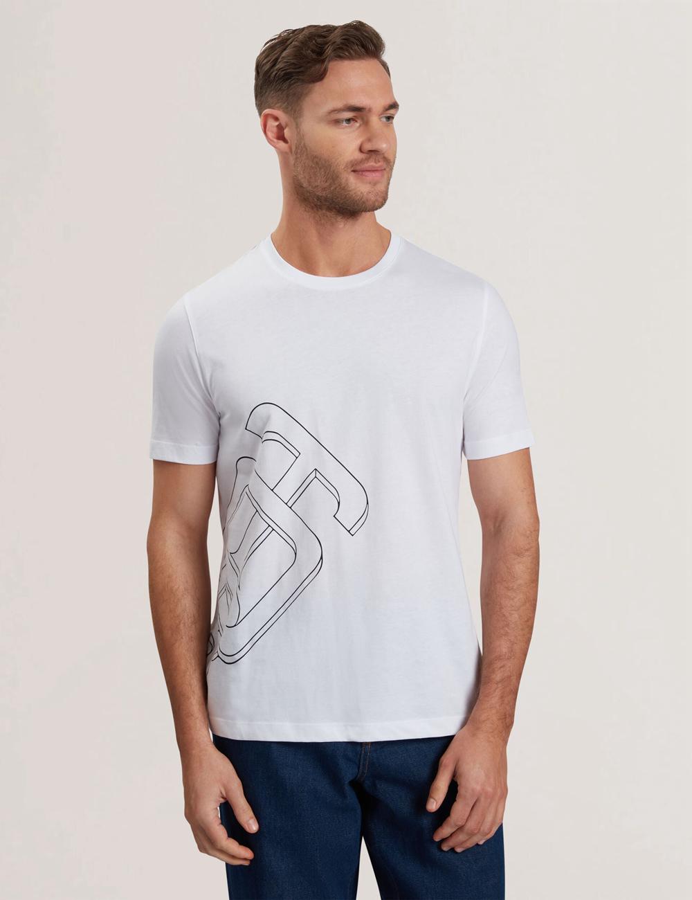 Camiseta Ted Baker CRAIGEY - Logo Graphic Crew Neck Cotton Hombre Blancas | HKJG-43617