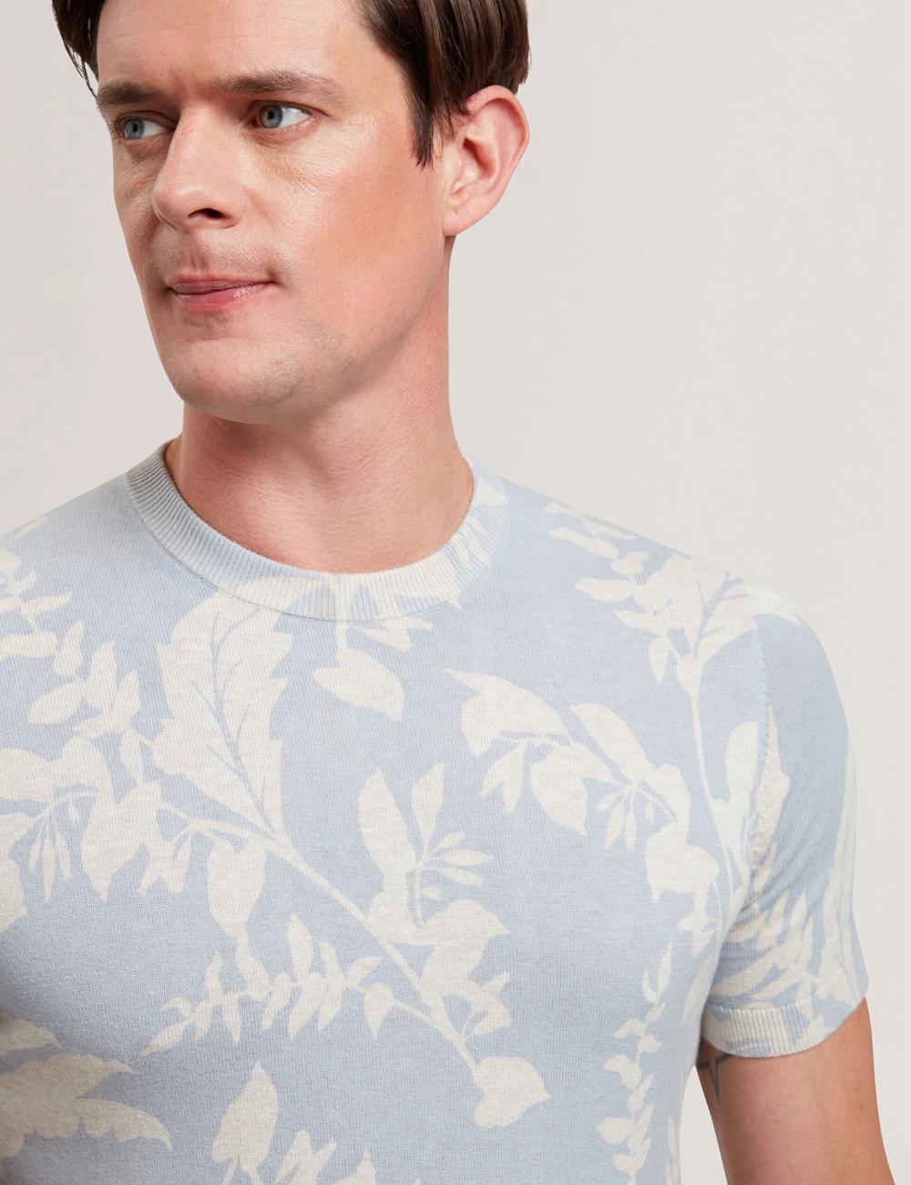 Camiseta Ted Baker DENNIO - Short Sleeve Printed Floral Hombre Azules | PJVY-59187