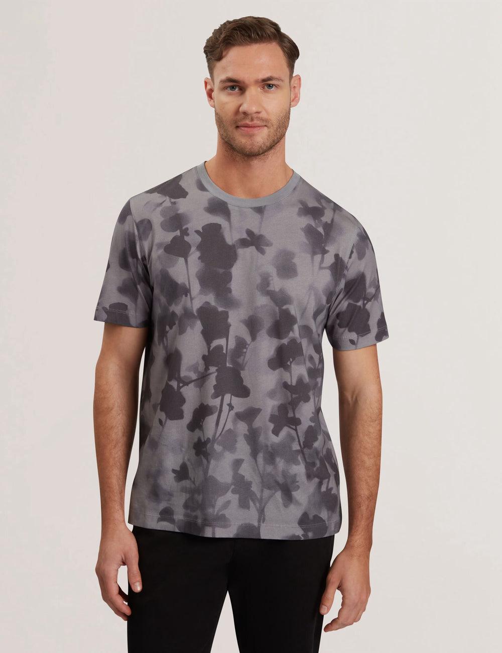 Camiseta Ted Baker DENNISS - Monochrome Floral Print Cotton Hombre Gris | HIZJ-35902