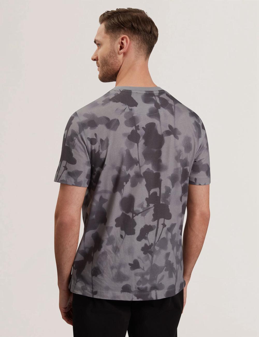 Camiseta Ted Baker DENNISS - Monochrome Floral Print Cotton Hombre Gris | HIZJ-35902