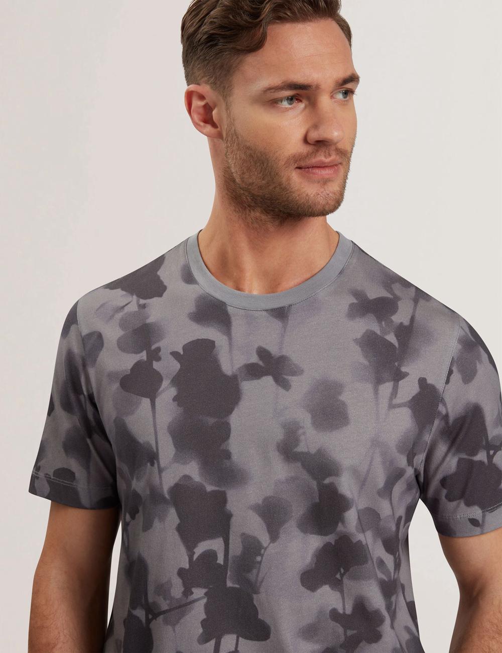 Camiseta Ted Baker DENNISS - Monochrome Floral Print Cotton Hombre Gris | HIZJ-35902