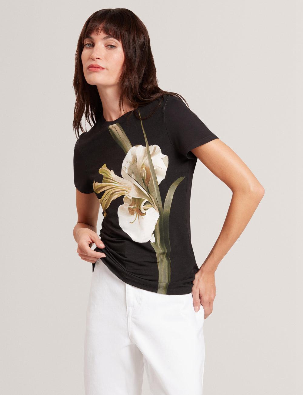 Camiseta Ted Baker GORGAA - Floral Graphic Fitted Short Sleeve Mujer Negras | ZGUQ-26187
