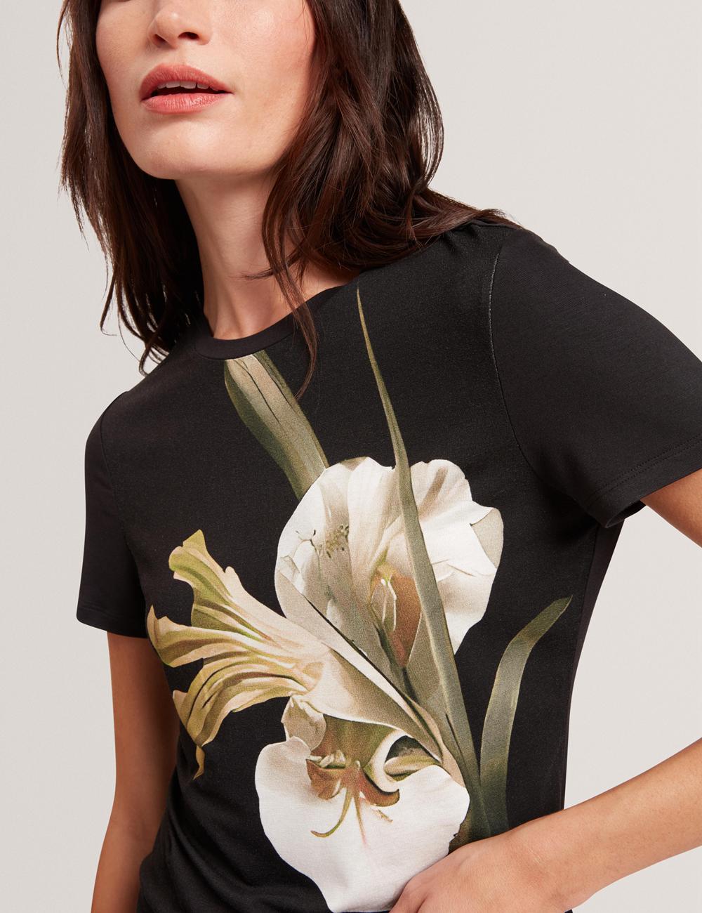 Camiseta Ted Baker GORGAA - Floral Graphic Fitted Short Sleeve Mujer Negras | ZGUQ-26187