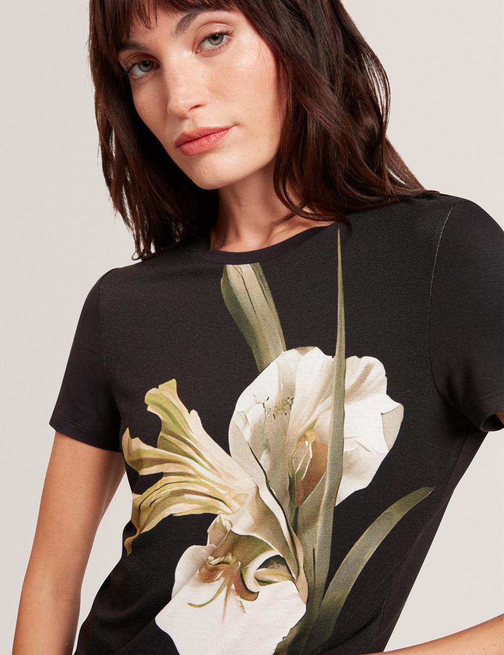 Camiseta Ted Baker GORGAA - Floral Graphic Fitted Short Sleeve Mujer Negras | ZGUQ-26187