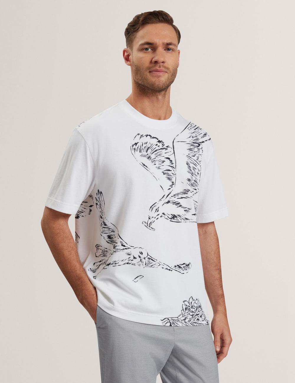 Camiseta Ted Baker JAMESIO - Short Sleeve Graphic Seagull Hombre Blancas | WKZC-64798