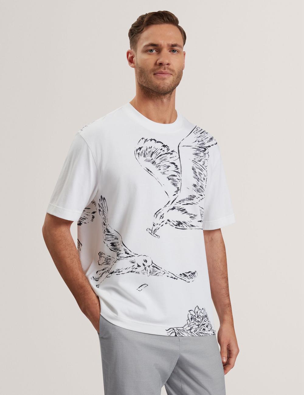 Camiseta Ted Baker JAMESIO - Short Sleeve Graphic Seagull Hombre Blancas | WKZC-64798