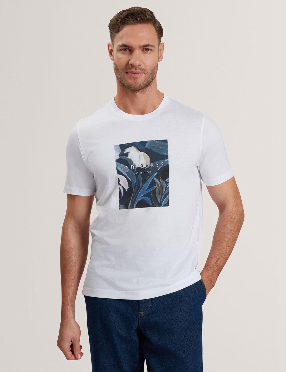 Camiseta Ted Baker JUSTINO - Branded Box Print Graphic Cotton Hombre Blancas | TAJI-54721