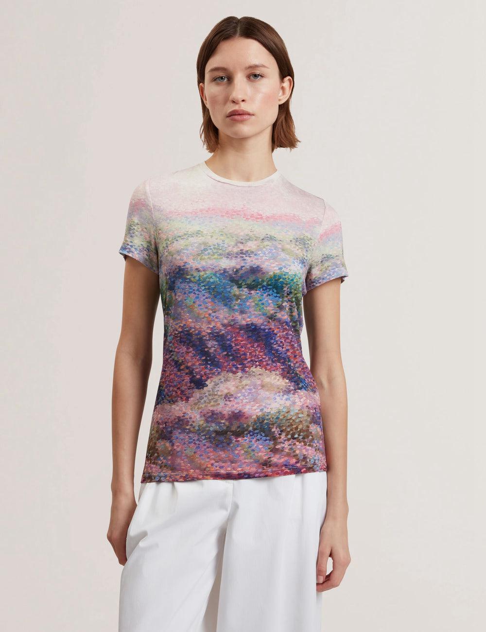 Camiseta Ted Baker KAYTTE - Painted Print Crew Neck Fitted Mujer Rosas | FSTY-59706