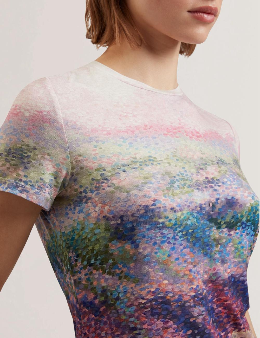 Camiseta Ted Baker KAYTTE - Painted Print Crew Neck Fitted Mujer Rosas | FSTY-59706