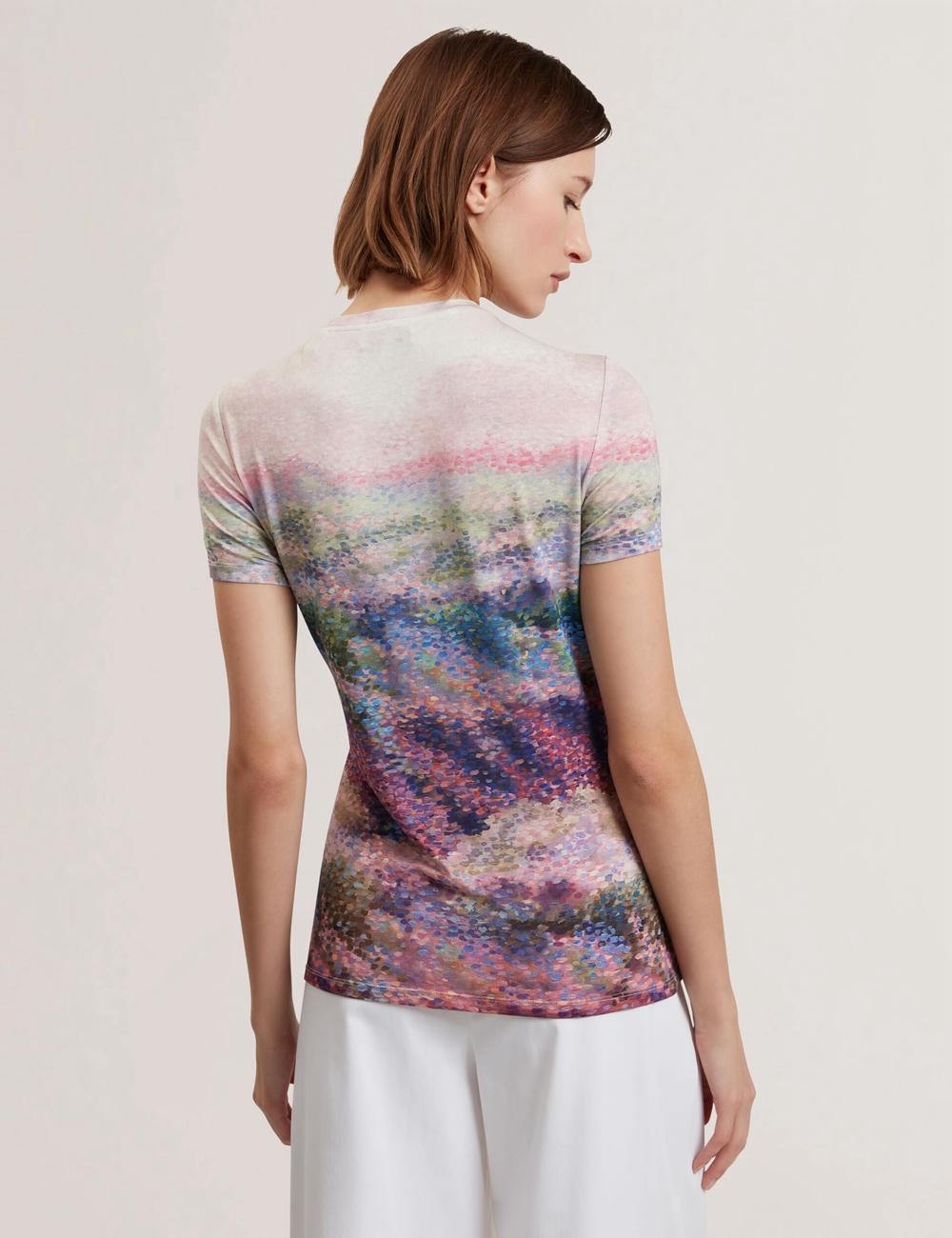 Camiseta Ted Baker KAYTTE - Painted Print Crew Neck Fitted Mujer Rosas | FSTY-59706