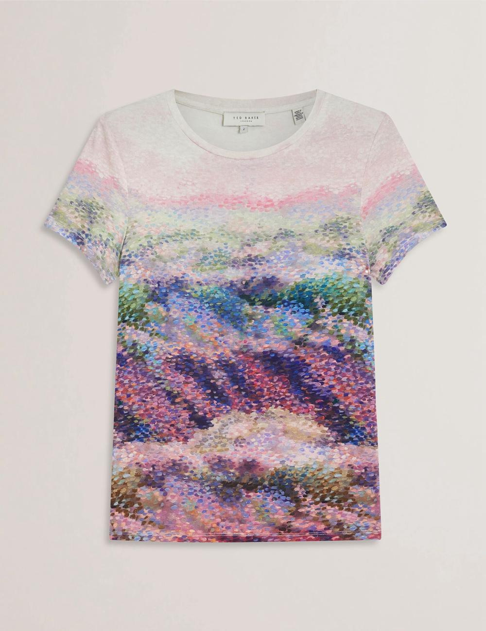 Camiseta Ted Baker KAYTTE - Painted Print Crew Neck Fitted Mujer Rosas | FSTY-59706