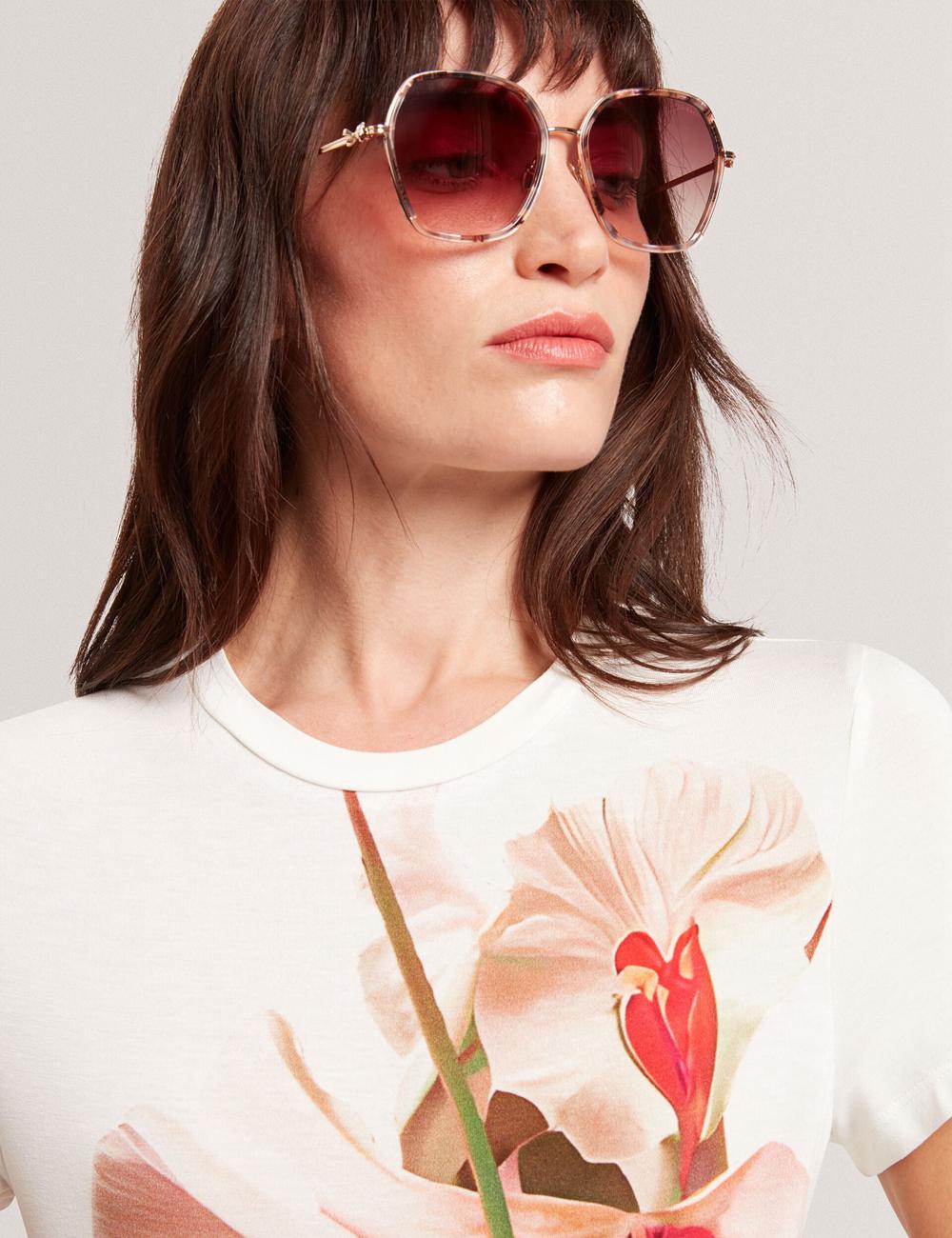 Camiseta Ted Baker MEELIEE - Floral Graphic Fitted Crew Neck Mujer Rosas | SYKG-95634