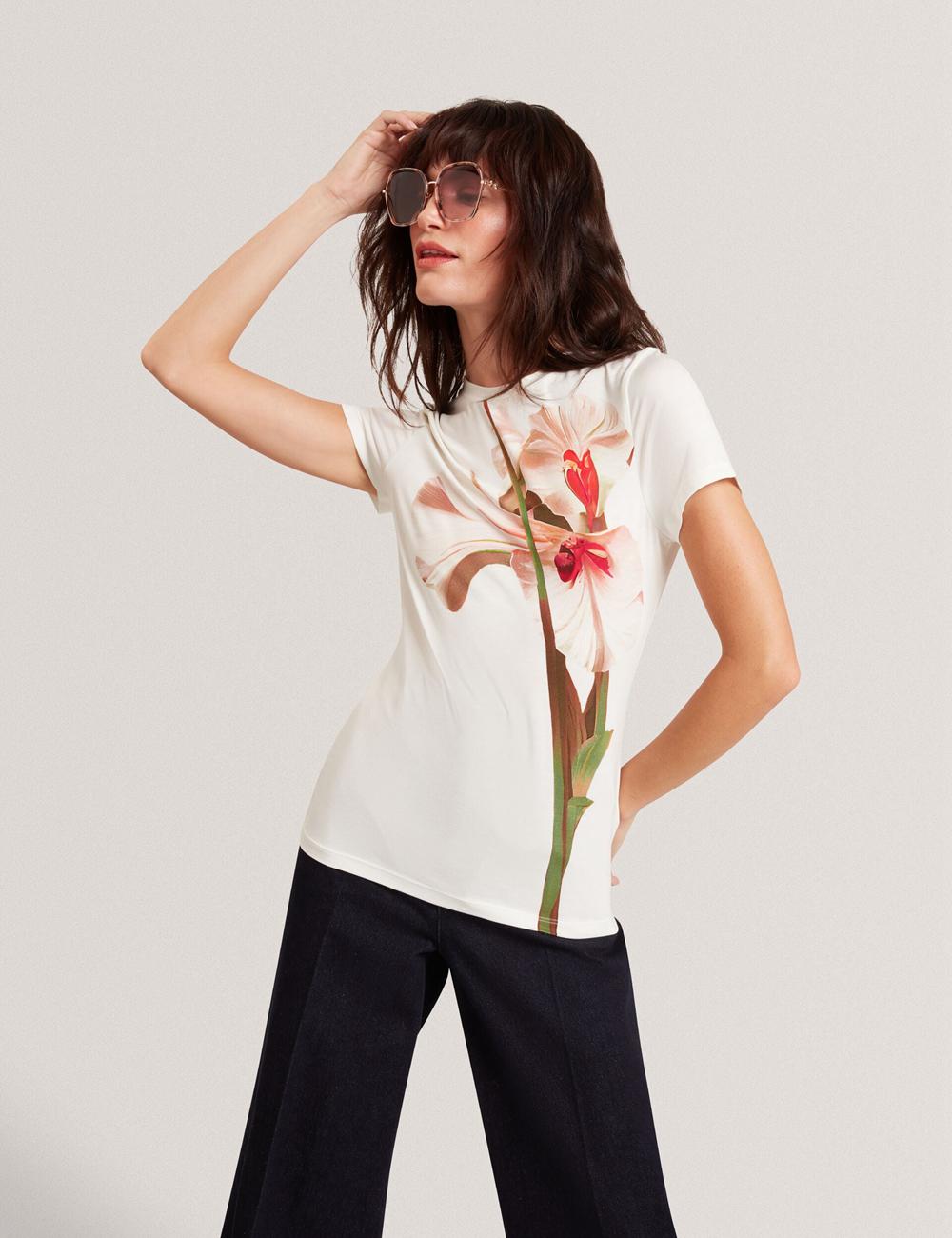 Camiseta Ted Baker MEELIEE - Floral Graphic Fitted Crew Neck Mujer Rosas | SYKG-95634