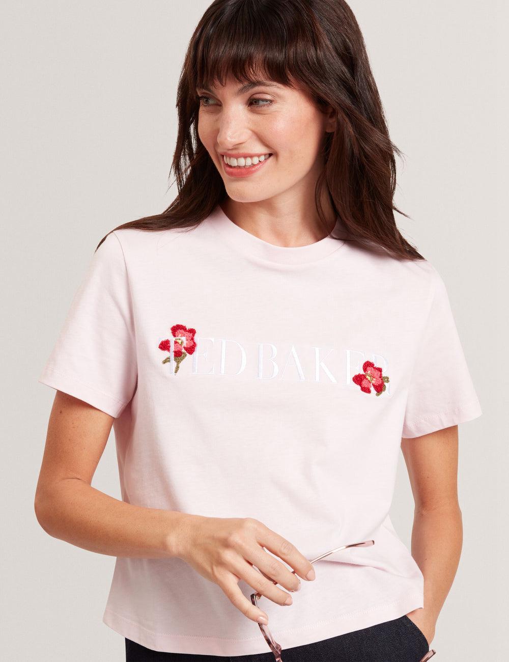 Camiseta Ted Baker MOLII - Embroidered Logo Cropped Cotton Mujer Rosas | TLEZ-13785