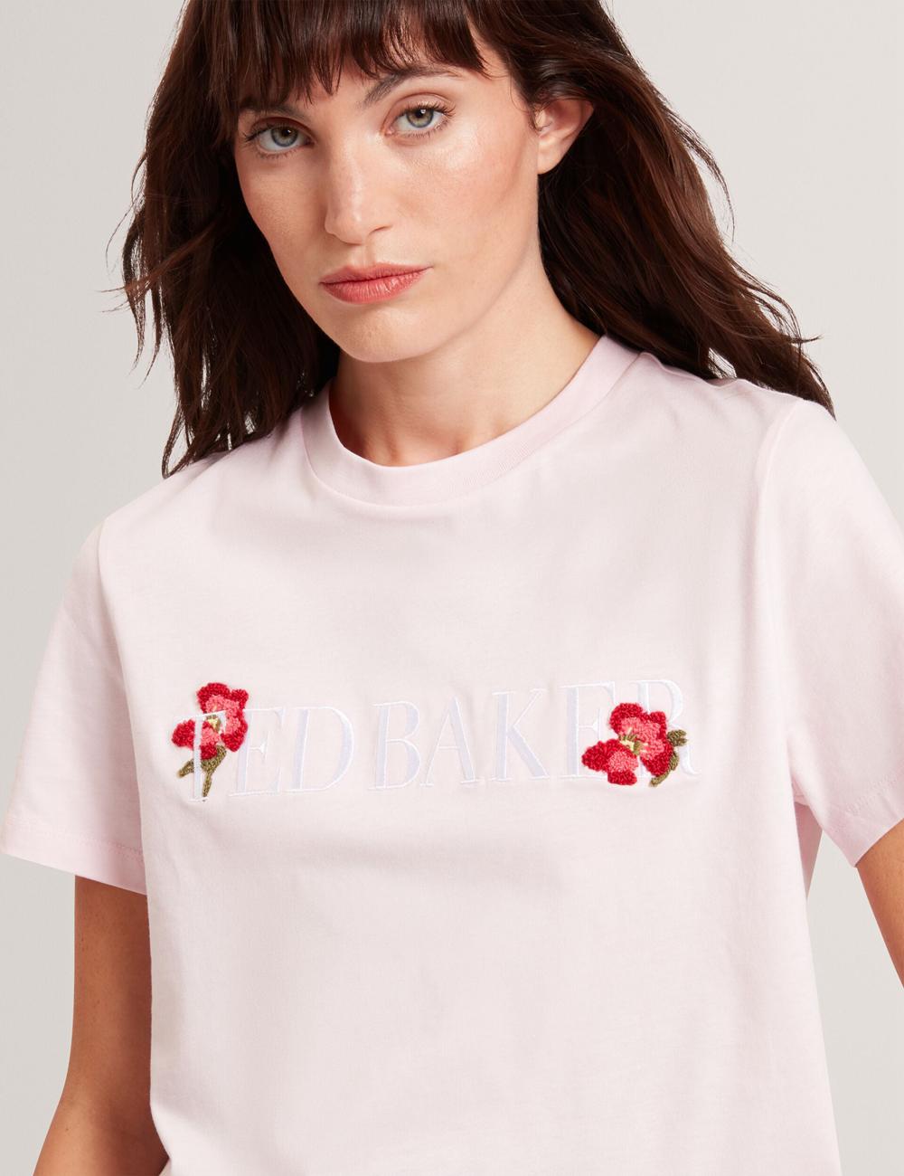 Camiseta Ted Baker MOLII - Embroidered Logo Cropped Cotton Mujer Rosas | TLEZ-13785