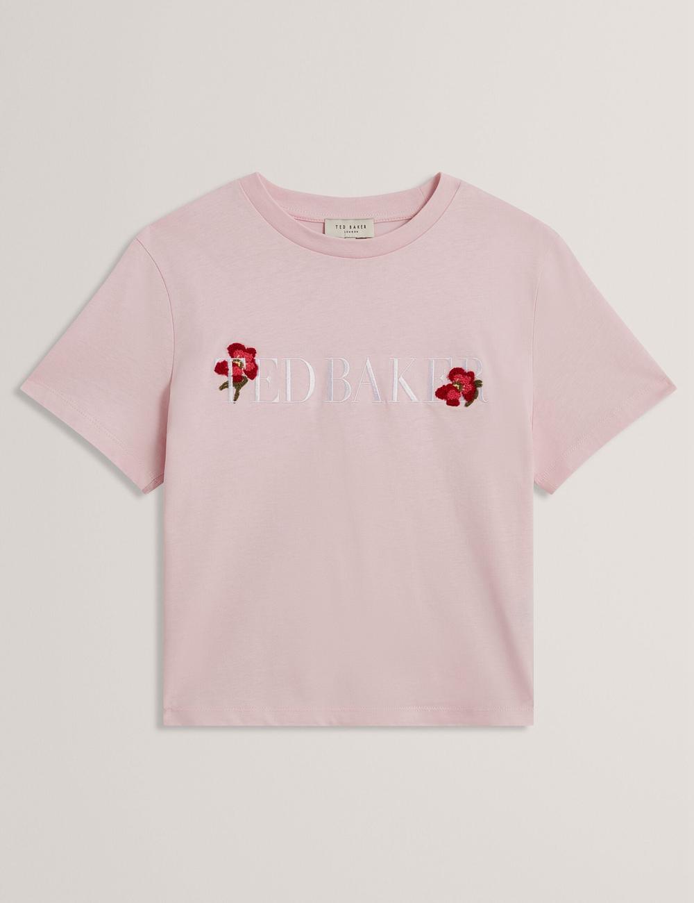 Camiseta Ted Baker MOLII - Embroidered Logo Cropped Cotton Mujer Rosas | TLEZ-13785