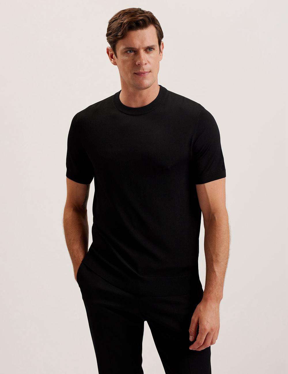 Camiseta Ted Baker REYON - Rayon Crew Neck Short Sleeve Hombre Negras | HVYD-63129