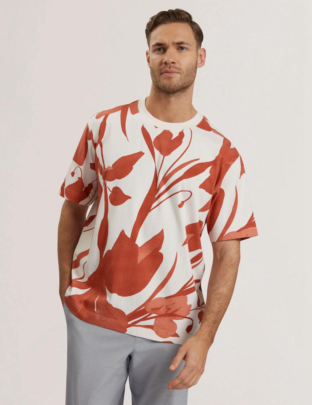 Camiseta Ted Baker YIANNOS - Floral Print Heavyweight Cotton Hombre Rojas | TLUR-50967