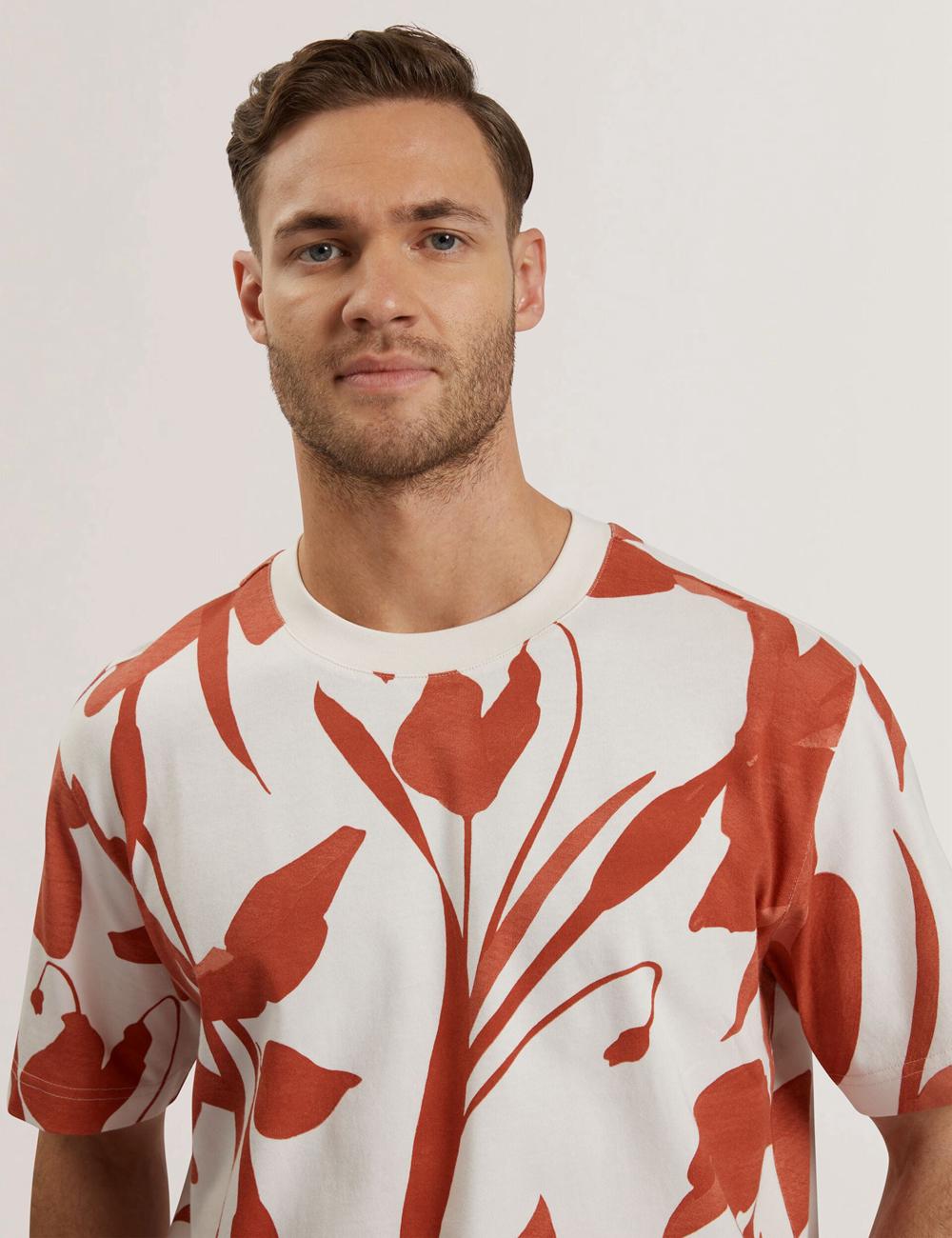 Camiseta Ted Baker YIANNOS - Floral Print Heavyweight Cotton Hombre Rojas | TLUR-50967