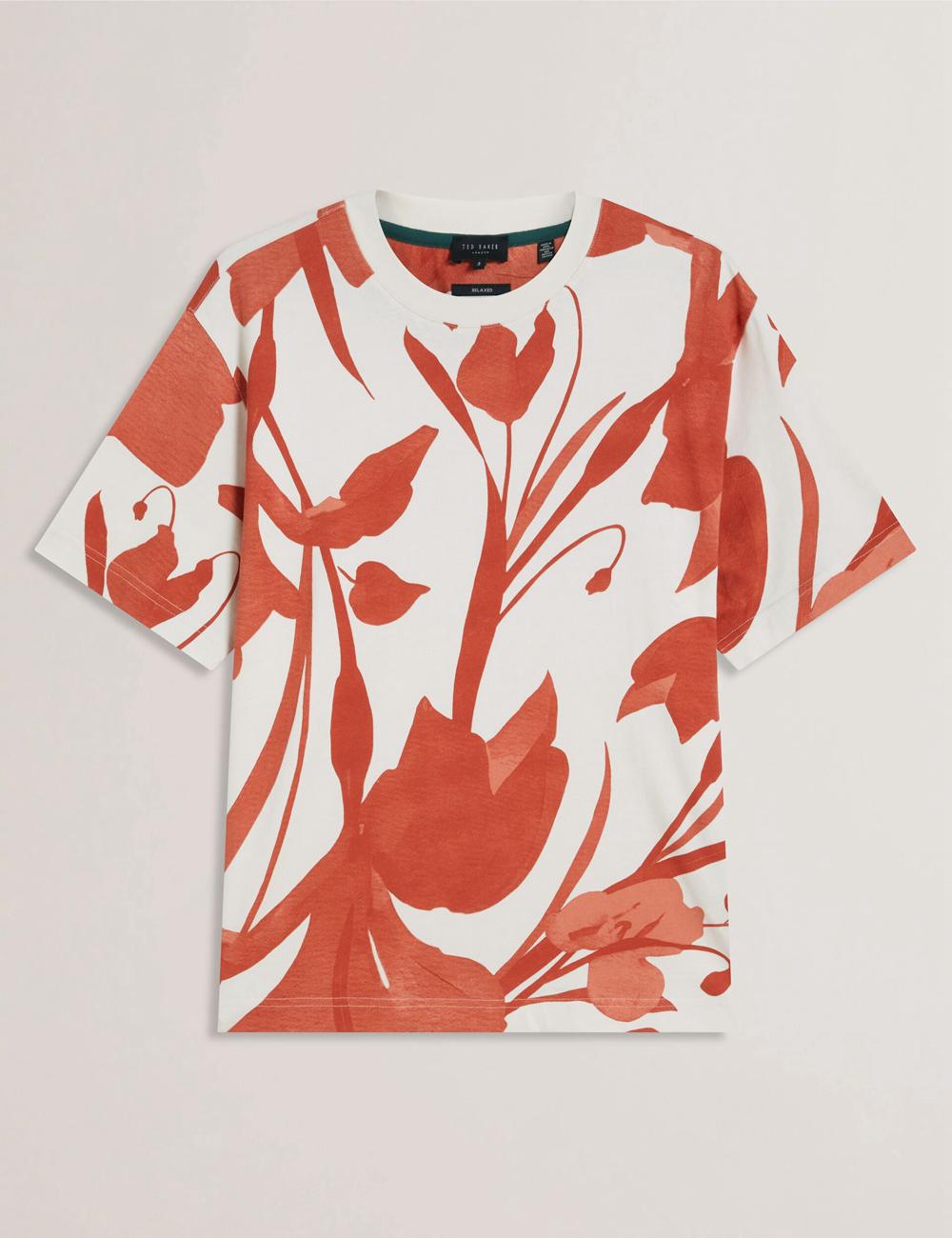 Camiseta Ted Baker YIANNOS - Floral Print Heavyweight Cotton Hombre Rojas | TLUR-50967