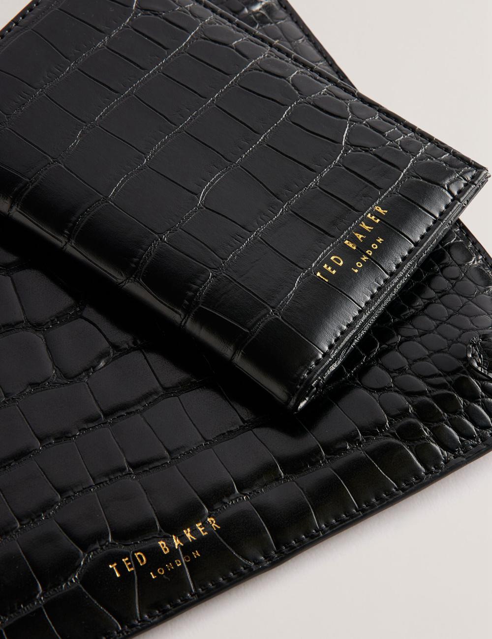 Carteras Ted Baker KELLIII - Croc Texture Passport Cover And Travel Pouch Travel Mujer Negras | UZEI-83195
