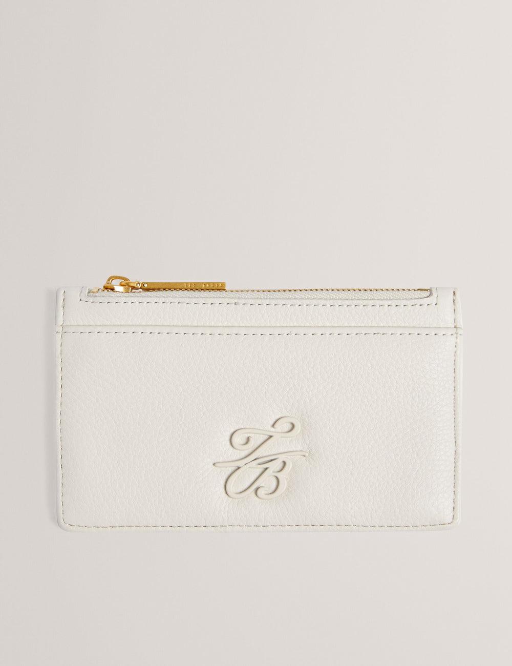 Carteras Ted Baker MARLEAH - TB Logo Leather Zip Card Holder Mujer Ecru | LXRM-36197