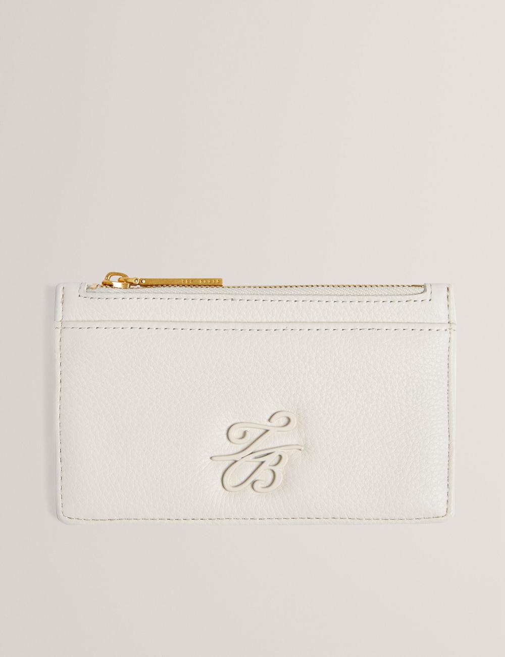 Carteras Ted Baker MARLEAH - TB Logo Leather Zip Card Holder Mujer Ecru | LXRM-36197