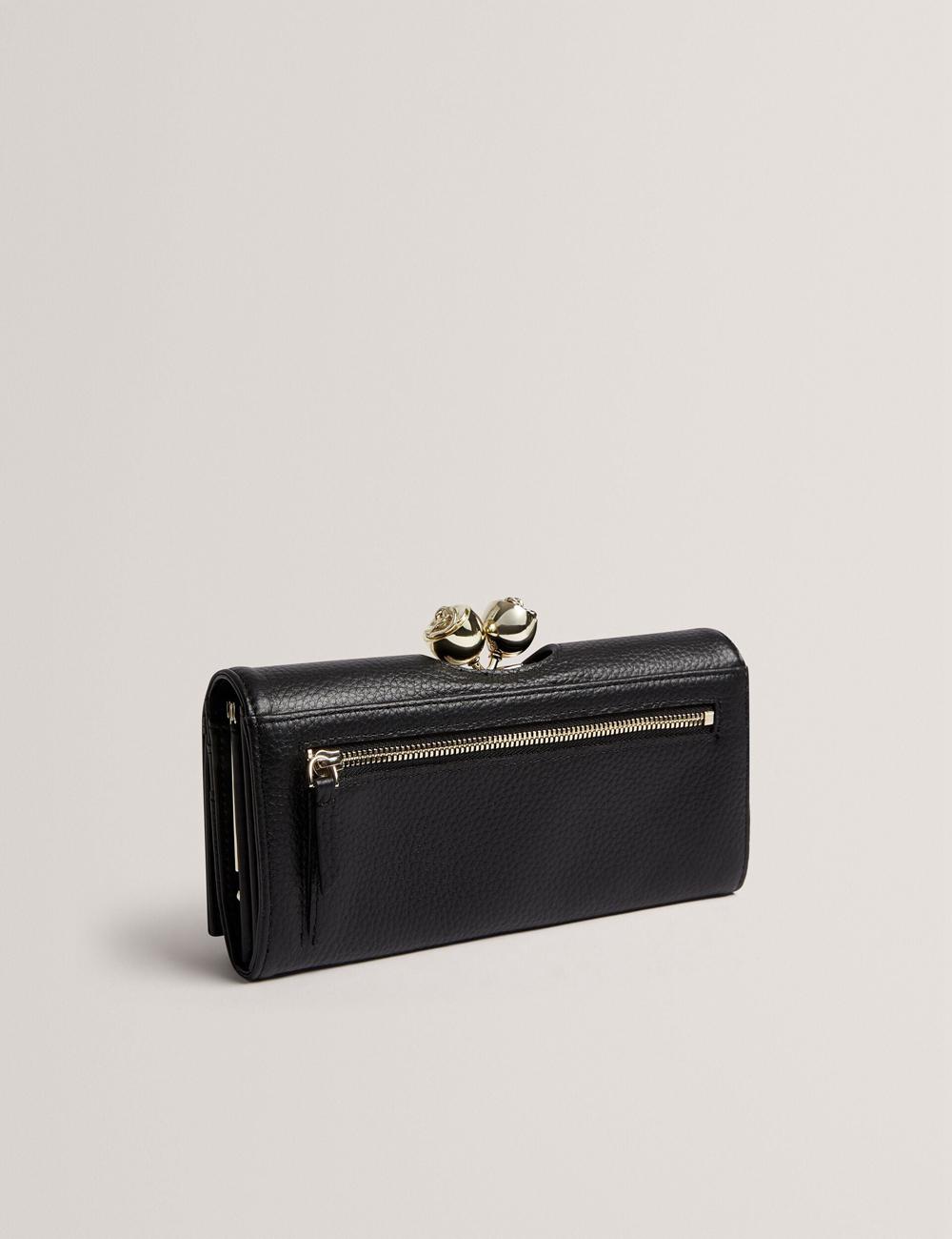 Carteras Ted Baker ROOSALI - Rose Clasp Large Bifold Leather Mujer Negras | TRSV-59806