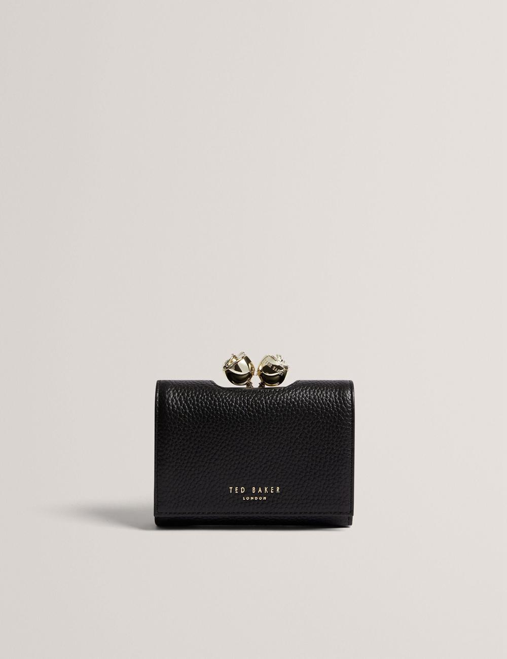 Carteras Ted Baker ROOSA - Rose Clasp Small Trifold Leather Mujer Negras | LCYA-91574