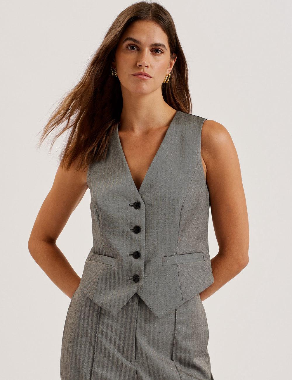Chaleco De Traje Ted Baker KOAW - Herringbone Single Breasted Mujer Gris | BNTJ-54381
