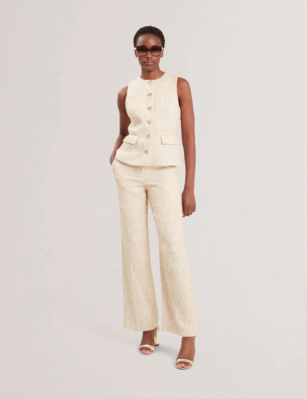 Chaleco De Traje Ted Baker VULPAW - Boucle Herringbone Fitted Mujer Ivory | XGWS-63985