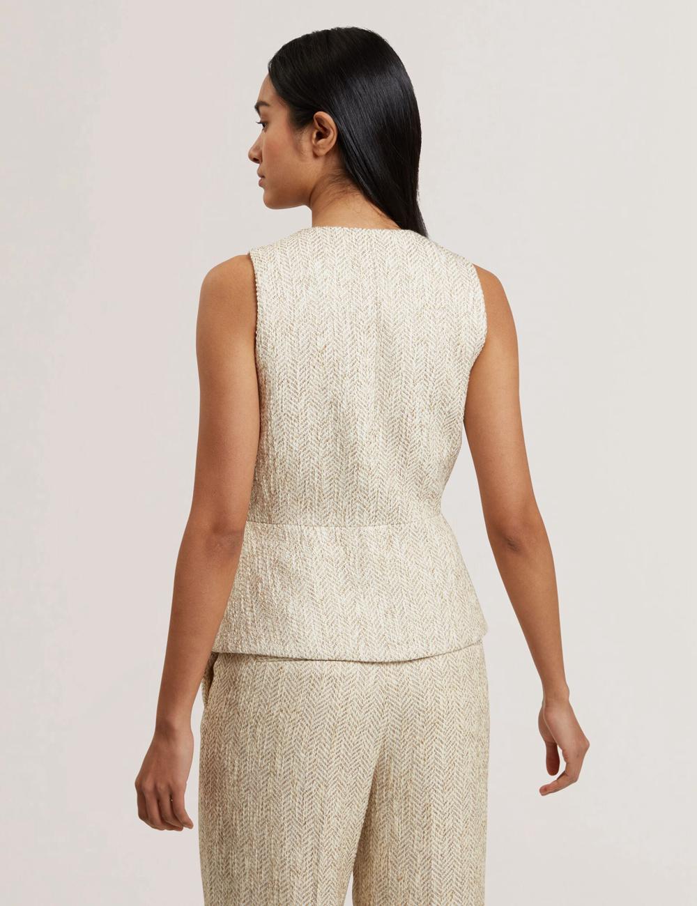 Chaleco De Traje Ted Baker VULPAW - Boucle Herringbone Fitted Mujer Ivory | XGWS-63985