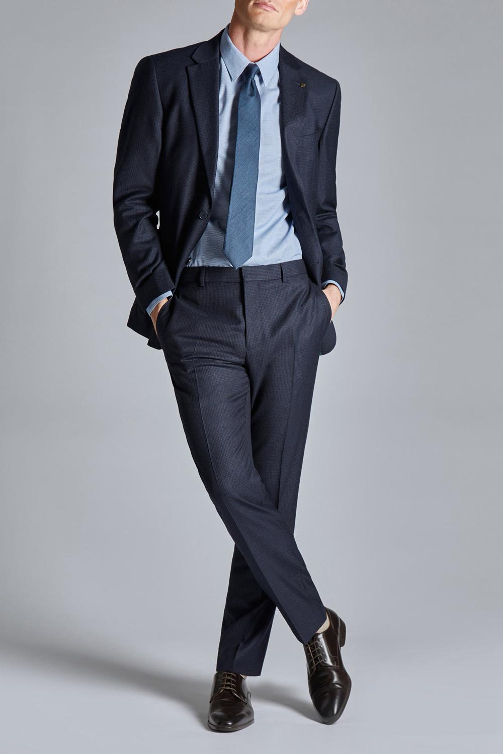 Chaquetas Ted Baker CANISJS - Grid Check Regular Fit Suit Hombre Azul Marino | TROD-69524