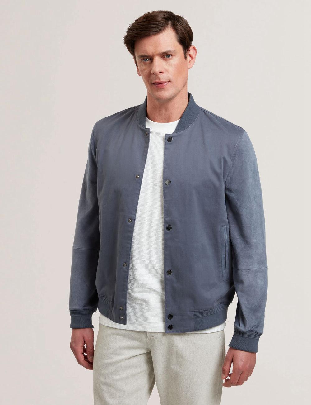 Chaquetas Ted Baker LIAMS - Cotton Twill & Suede Bomber Hombre Azules | UHWD-59417