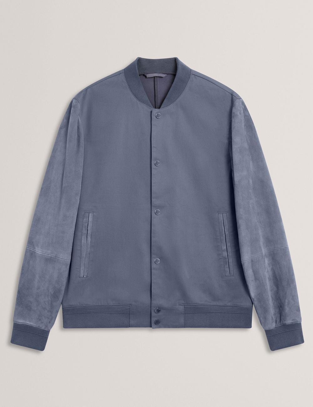 Chaquetas Ted Baker LIAMS - Cotton Twill & Suede Bomber Hombre Azules | UHWD-59417