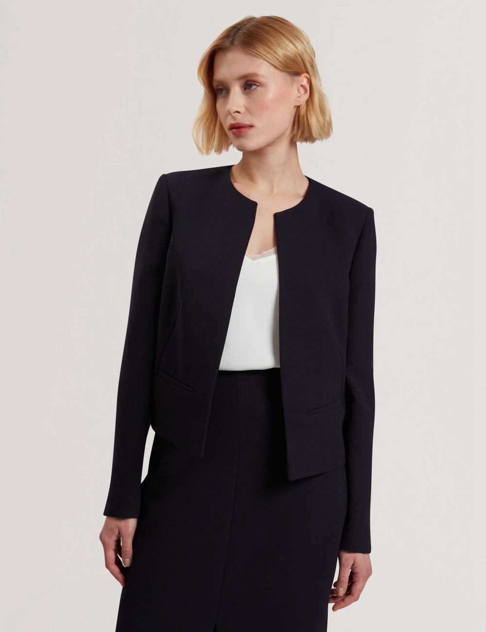 Chaquetas Ted Baker MANABJL - Tailored Round Neck Cropped Open Mujer Azul Marino | RDTI-50264