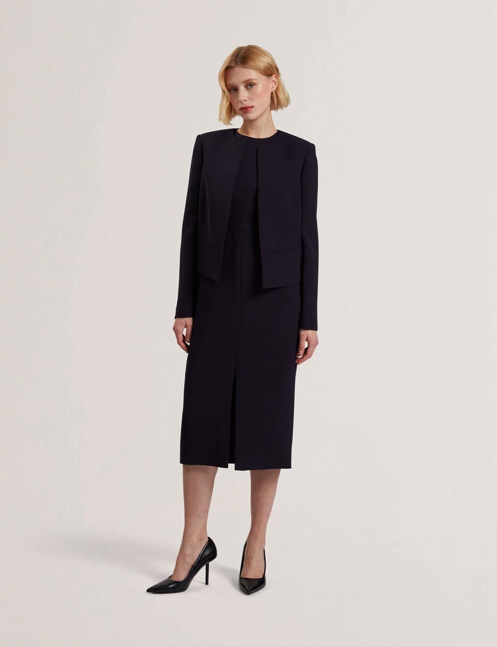 Chaquetas Ted Baker MANABJL - Tailored Round Neck Cropped Open Mujer Azul Marino | RDTI-50264