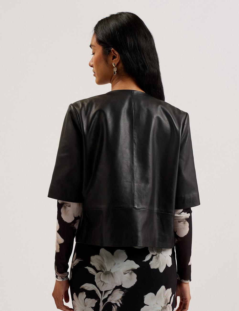 Chaquetas Ted Baker OBINO - Cropped Sleeve Open Leather Mujer Negras | GJKA-69517