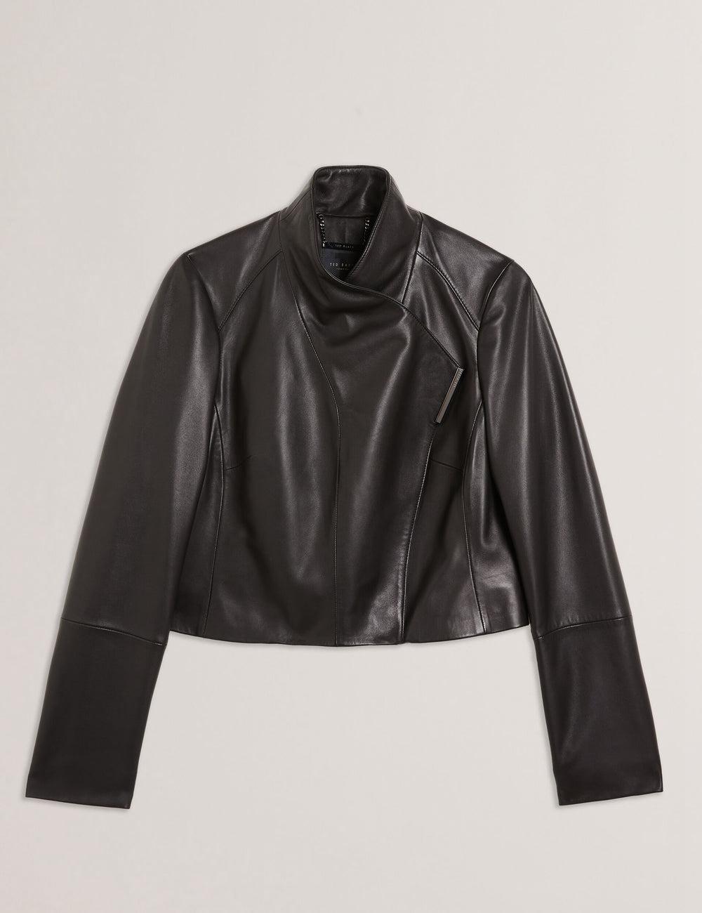 Chaquetas Ted Baker RIYOZE - Wrap Front Cropped Leather Mujer Negras | KFPD-17235