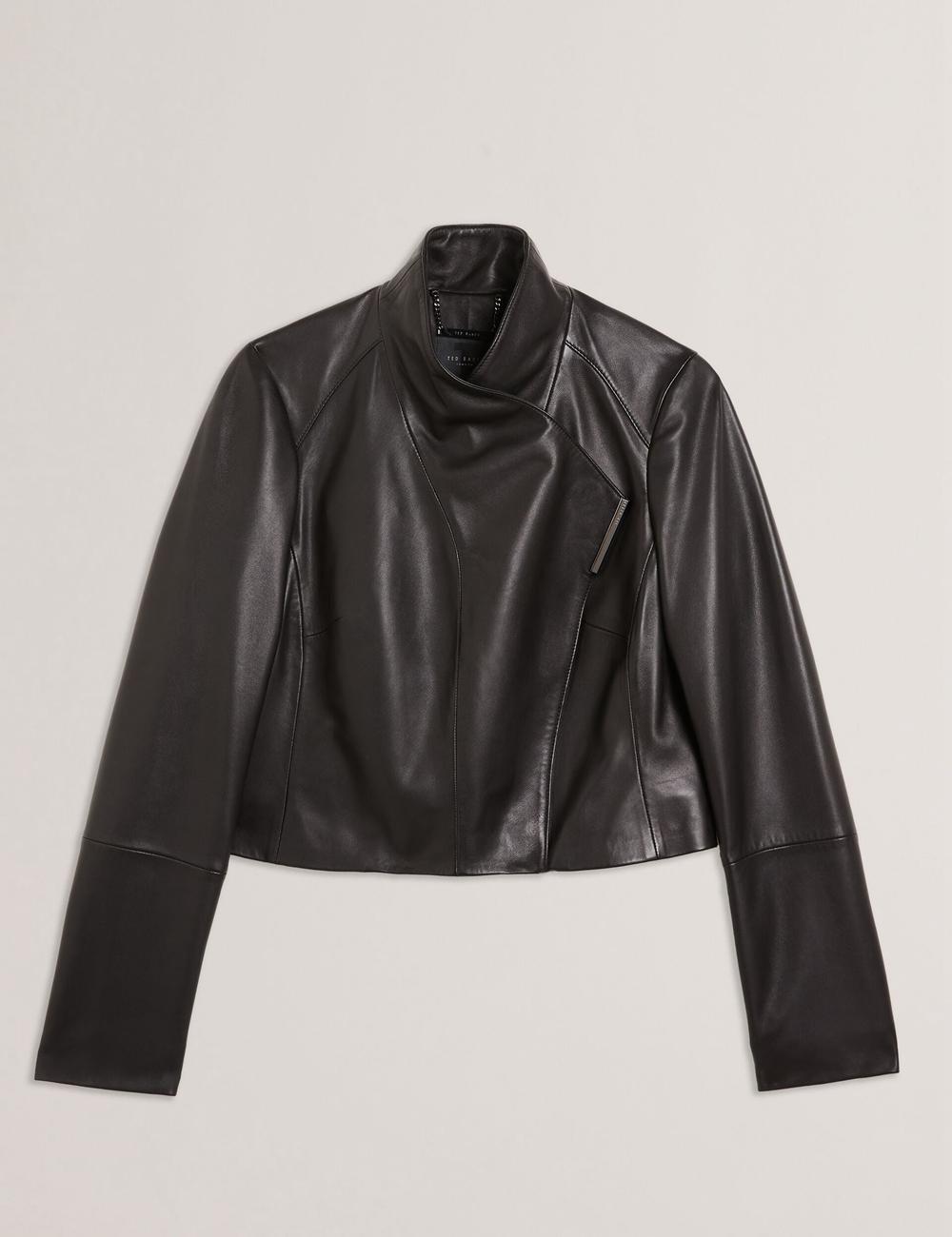 Chaquetas Ted Baker RIYOZE - Wrap Front Cropped Leather Mujer Negras | KFPD-17235